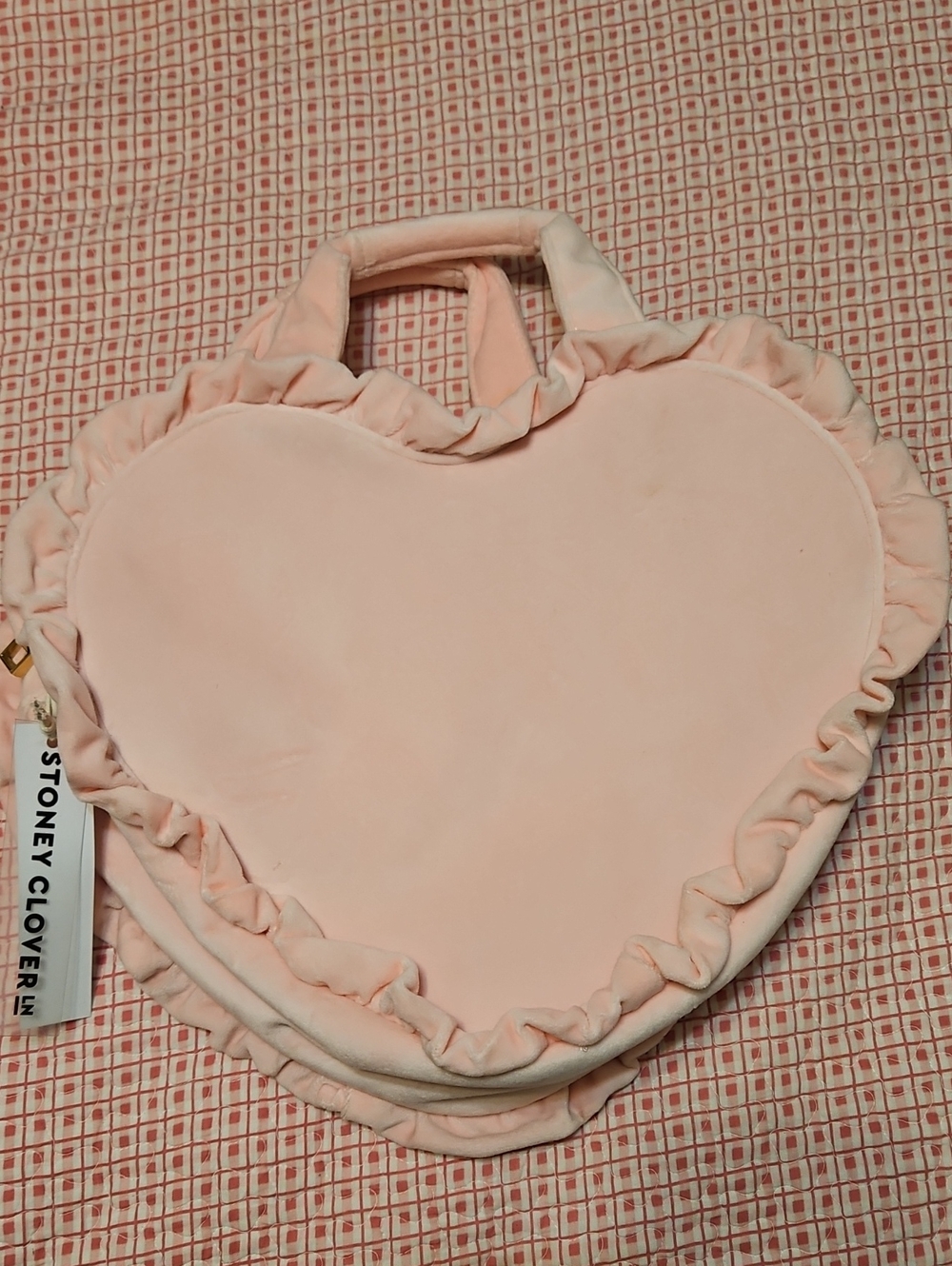 Stoney Clover Lane Velvet Ruffle Mini Heart Tote Pink